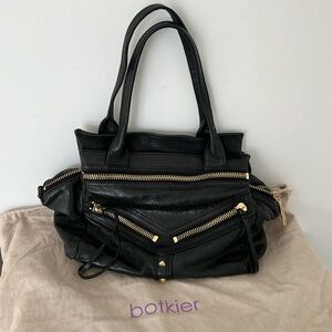 Botkier New York Black Leather Textured Hand Bag With Chunky Gold Hardware.